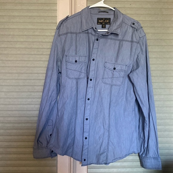 XL Helix Mens Button Down‎ Long Sleeve Shirt Modern Fit Western Pearl Snap - Picture 2 of 7